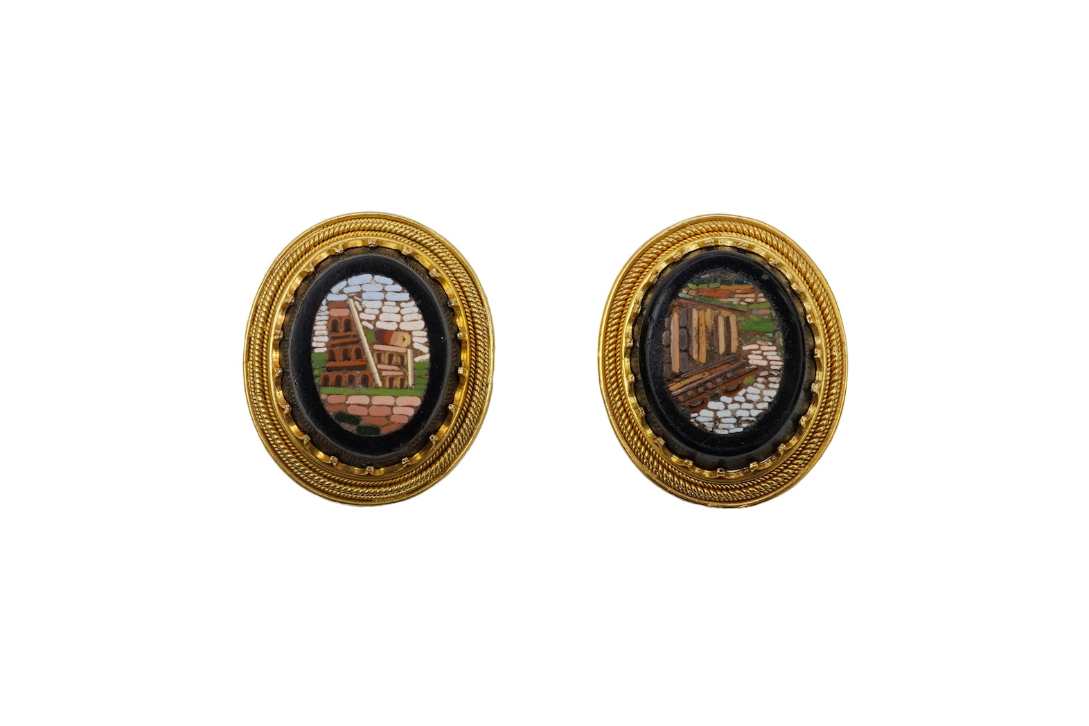 A pair of gold and micromosaic earrings, Italy, late 19th/early 20th century